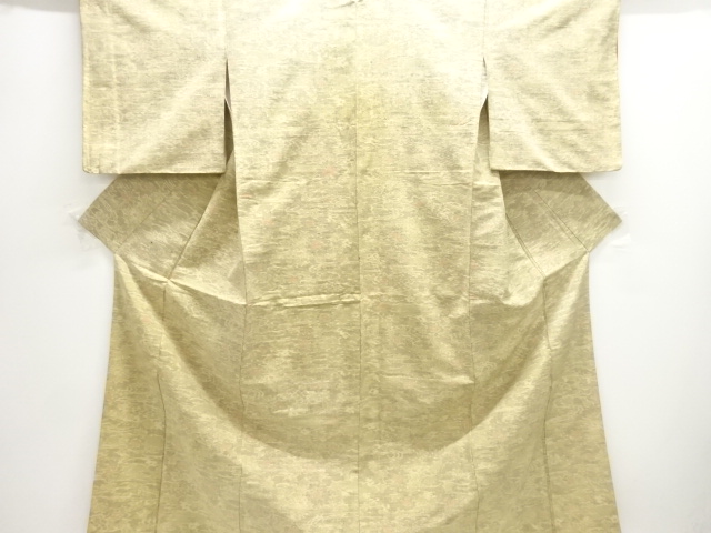 JAPANESE KIMONO / ANTIQUE KIMONO / SILK / TSUMUGI / WOVEN ABSTRACT FLOWER